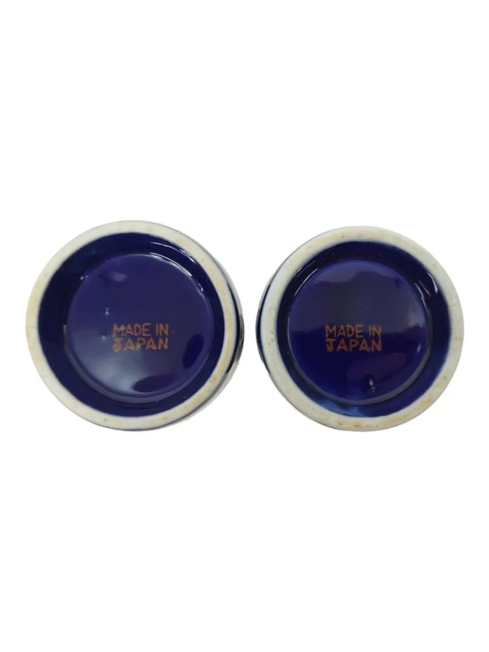 Japanese Kutani Style Cobalt Blue Ceramic Sake Carafe Set Flower Vintage Japan